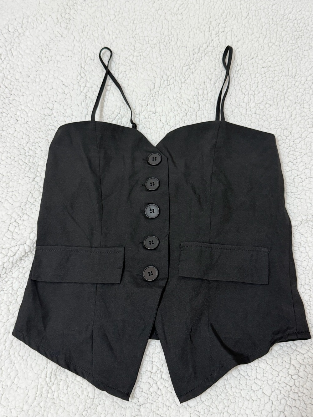 Black Button-Front Spaghetti Strap Bustier Top